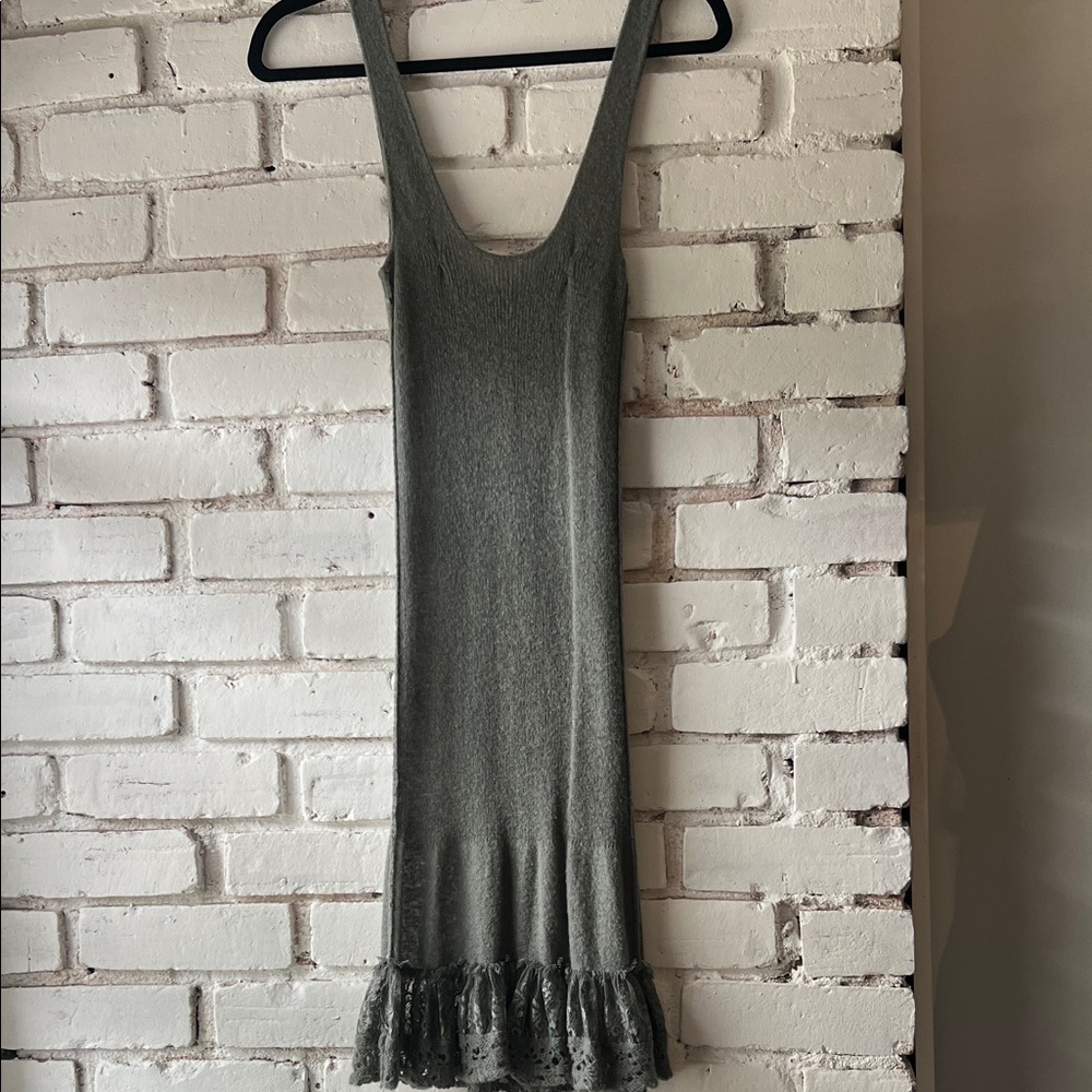 Greenish gray Sleeveless Knit Dress with Ruffle Hem skinny fit lace hem